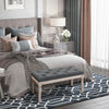 15.75" Vintage Ottoman, Tufted Footstool with Upholstered Seat, Distressed Wood Legs for Bedroom, Living Room, Grey