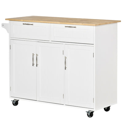 Rolling Kitchen Island on Wheels, Portable Kitchen Cart with Rubberwood Tabletop and Towel Rack for Dining Room