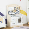 Kids Wooden Play Kitchen Set, Pretend Cooking Toy with Drawers, Faucet, Sink, Pots, Natural Wood