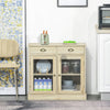 Rustic Farmhouse Sideboard, Buffet Cabinet with 2 Glass Doors, Adjustable Shelves and 2 Drawers for Kitchen, Living Room, Oak