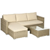 3 Pieces Sectional Patio Furniture Set, Outdoor Wicker Rattan Sofa Couch with Table, Storage, 52.75"x30"x29.5", Khaki