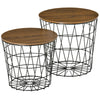 End Tables Set of 2, Nesting Tables with Storage, Round Accent Side Tables with Removable Top for Living Room, Bedroom, Black / Brown