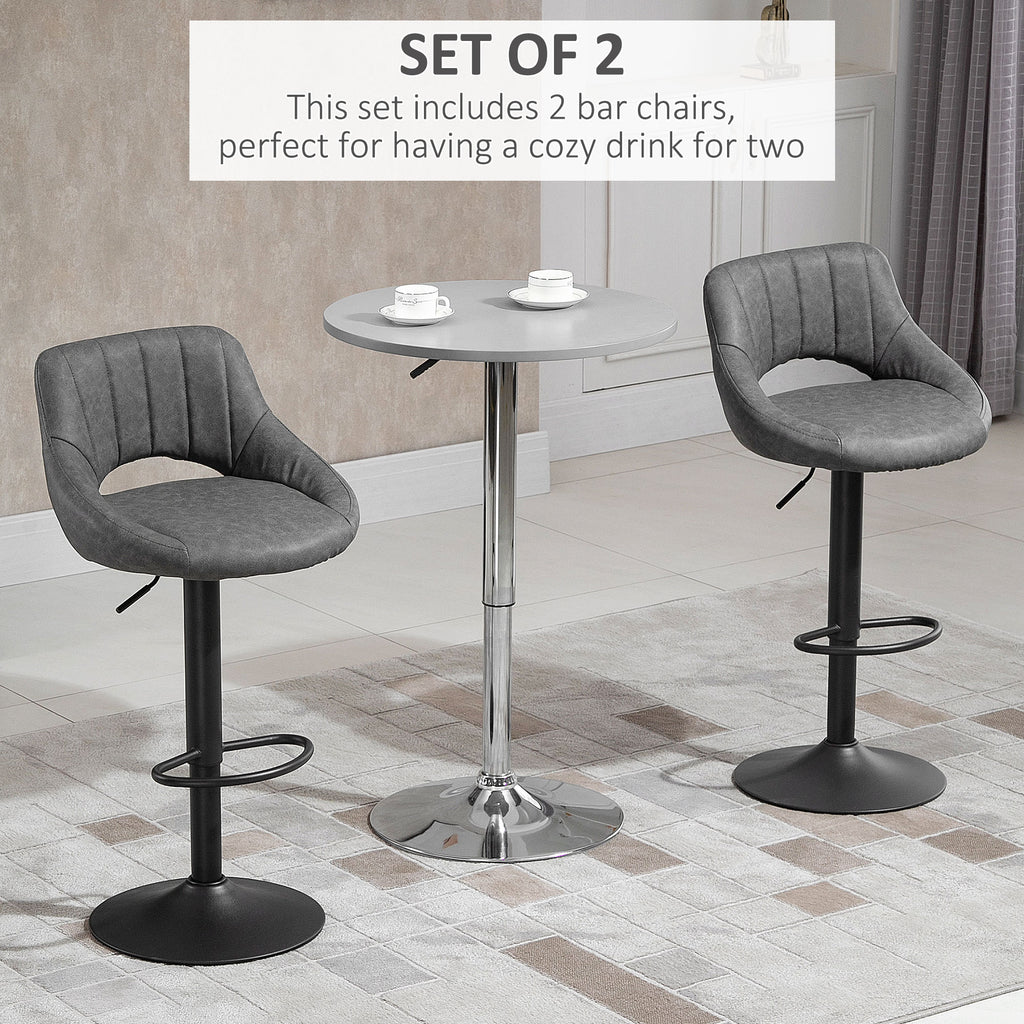 Modern Bar Stools Set of 2 Swivel Bar Height Barstools Chairs with Adjustable Height, Round Heavy Metal Base, and Footrest, Grey