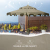 9' Patio Umbrella with Push Button Tilt and Crank, Double Top Ruffled Outdoor Market Table Umbrella with 8 Ribs, for Garden, Deck, Pool, Brown