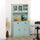 71" Freestanding Pantry, Kitchen Buffet with Hutch, Modern Storage Cabinet, Microwave Cabinet with Drawers, Glass Doors, and Adjustable Shelves, Light Blue