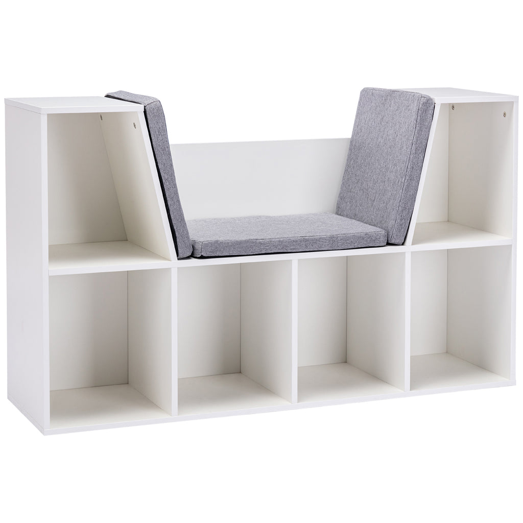 6-Cubby Kids Bookcase, Reading Nook Organizer with Seat Cushion, Toddler Storage Cabinet Shelf for Playroom Bedroom White, 40.5" x 12" x 23.5"