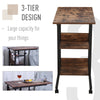 Industrial Style C-Shaped Mobile Sofa Bed Side Table Adjust Height 3-Tier Nightstand Home Cart w/ Casters Brake