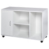 Wood Rolling File Cabinet Storage Organizer with 3 Large Open Shelves and Door Cabinet Door for Easy Storage and Mobility, White