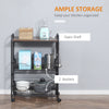 24" 3-Tier Rolling Kitchen Cart, Utility Storage Trolley with 2 Basket Drawers, Side Hooks for Dining Room, Walnut Wood Tone