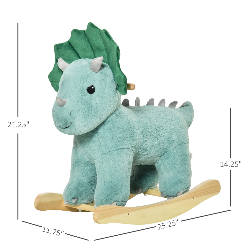 Kid Plush Ride-On Rocking Horse Triceratops-shaped Toy Rocker w/ Realistic Sounds