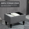 25" Storage Ottoman with Removable Lid, Button-Tufted Fabric Bench for Footrest and Seat with Wood Legs, Grey
