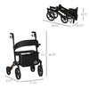 Aluminum Rollator Walker for Seniors and Adults with 10'' Wheels, Seat and Backrest, Folding Upright Walker with Adjustable Handle Height and Removable Storage Bag, Black