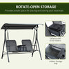 2 Person Porch Swing with Canopy, Covered Patio Swing with Pivot Storage Table, Cup Holder, & Adjustable Overhead Canopy, Grey