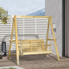 2-Seat Porch Swing Loveseat with Stand and Side Tables, Wooden Patio Swing Chair, for Garden, Poolside, Backyard