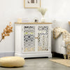 Farmhouse Storage Cabinet, Sideboard Buffet Cabinet with Double Glass Doors and Wood Countertop for Kitchen, Dining Room, Living Room, White