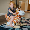 Kids Brown Plush Rocking Horse-Style Plush Animal on Wooden Rockers Giraffe Themed Ride-On Chair Toy with Sound