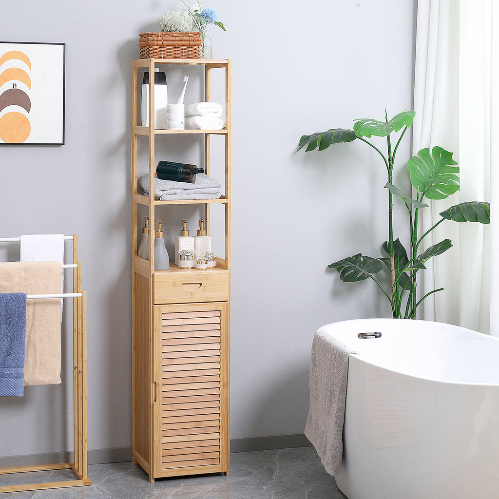 Bathroom Storage Cabinet with Drawer and Slatted Shelves
