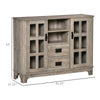 Kitchen Sideboard, Glass Door Buffet Cabinet, Server Cupboard with Storage Drawers & Adjustable Shelves for Living Room, Grey