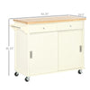 43" Rolling Kitchen Island, Kitchen Storage Cart on Wheels with Sliding Doors, Cabinet, 2 Drawers, and Towel Rack, Cream White
