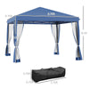 Outdoor 10' x 10' Patio Gazebo Outdoor Pop-Up Canopy with Sidewalls, Instant Setup, 4 Mesh Walls for Party, Events, Backyard, Lawn, Blue