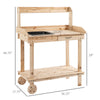 36'' Wooden Potting Bench Work Table with 2 Removable Wheels, Sink, Drawer & Large Storage Spaces, Natural