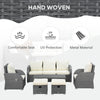 6-Piece Outdoor Rattan Patio Sectional Sofa Set with 3-Seat Couch, 2 Recliners, Ottoman Footrests & Coffee Table, Off-white