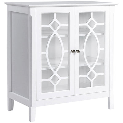 Sideboard Display Cabinet with Double Framed Glass Doors, 2 Adjustable Shelves, and Elevated Base, White