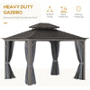 Patio Gazebo 12' x 10' Netting & Curtains, Double Vented Steel Roof, Permanent Hardtop, Rust Proof Aluminum Frame for Outdoor, Charcoal Grey