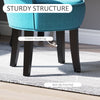 Upholstered Linen Vanity Stool with Curved Thick Padded Backrest, Rubberwood Legs, and Footpads, Blue