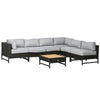7 Piece Outdoor Patio Furniture Set, PE Wicker Sectional Sofa, Conversation Set with Thick Cushions and Wood Grain Coffee Table, Light Gray