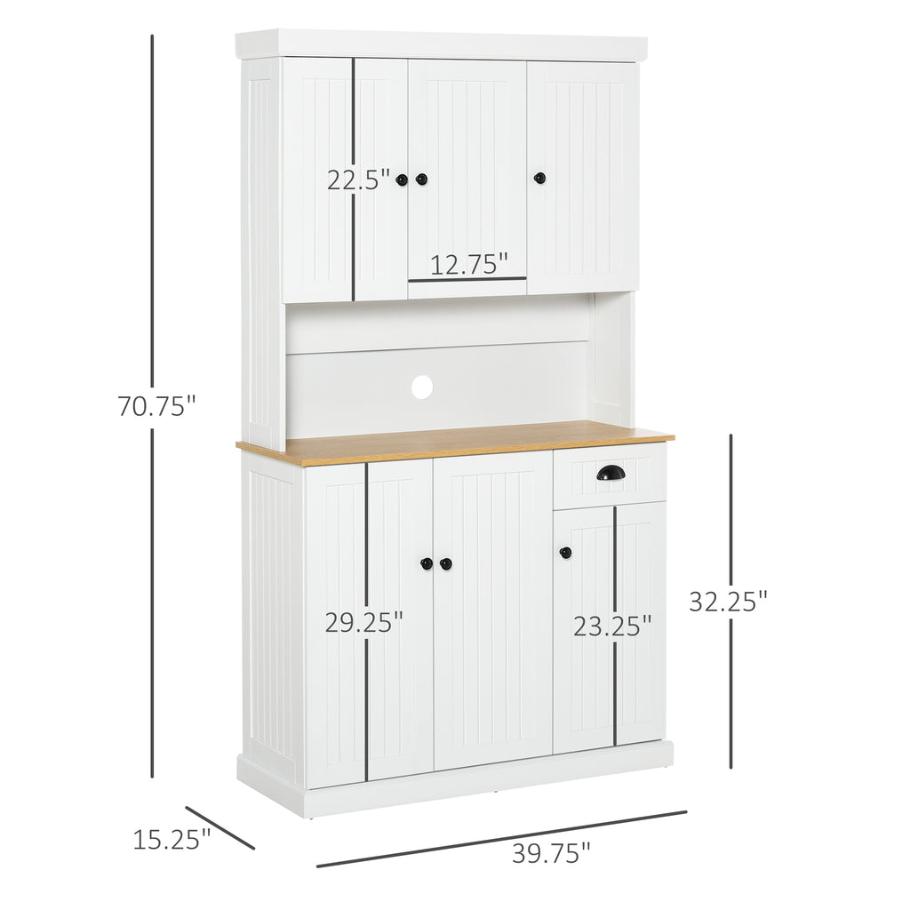 70.75" Kitchen Pantry Cabinet with Hutch Storage Cabinet Microwave Oven Stand with Drawer, White/Oak