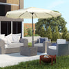 9ft Patio Umbrella with Push Button Tilt and Crank, Outdoor Market Table Umbrella with Fringed Tassles and 8 Ribs, for Garden, Deck, Pool, Cream White