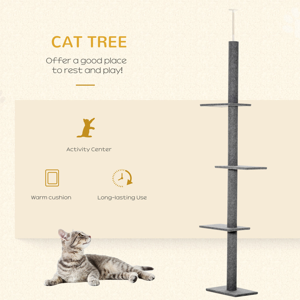 Floor-to-Ceiling Cat Tree Cat Climbing Tower with Sisal-Covered Scratching Posts Natural Cat Tree Activity Center for kittens Cat, Grey