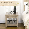 End Side Table with Charging Station, 2 USB Ports and 3 Outlets for Living Room, Bedroom, 17.75"x17.75"x17.75", Gray