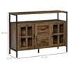 Rustic Kitchen Sideboard, Serving Buffet Cabinet with Adjustable Shelves, Glass Doors, and 2 Drawers for Living Room, Dark Walnut