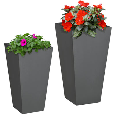 2-Pack Outdoor Planter Set, MgO Flower Pots with Drainage Holes, Durable & Stackable, for Entryway, Patio, Yard, Garden, Gray