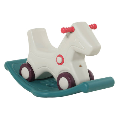 2 in 1 Rocking Horse & Sliding Car for Indoor & Outdoor Use, Grey and Green