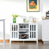 Modern Sideboard, Buffet Cabinet with Storage Shelves, Slatted Framed Doors and Cable Management Hole, White