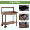 36'' Wooden Potting Bench Work Table with 2 Removable Wheels, Sink, Drawer & Large Storage Spaces, Brown