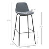 29.5" Seat Height Bar Stools Set of 2, Upholstered Bar Chairs, Armless Barstools with Back, Steel Legs, Grey