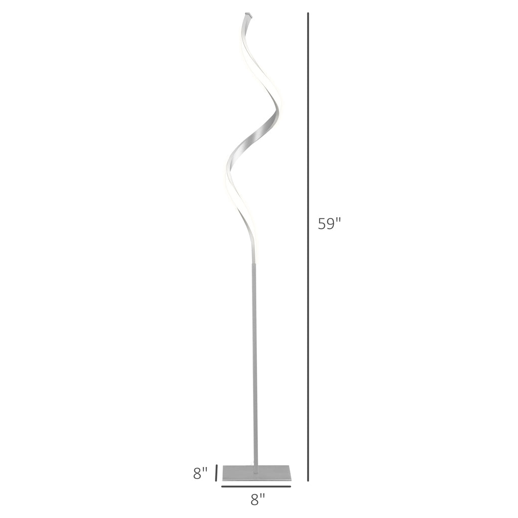 Modern Spiral Floor Lamp, LED Standing Lamp Warm White with Square Base and Foot Switch for Living Room, Bedroom, Silver