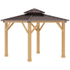 10' x 10' Hardtop Gazebo Canopy Patio Shelter Outdoor with Solid Wood Frame, Steel Double Tier Roof, Brown