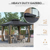 10' x 10' Hardtop Gazebo with Aluminum Frame, Metal Roof Gazebo Canopy w/ Hook, Curtains and Netting included for Garden, Patio, Backyard, Dark Brown