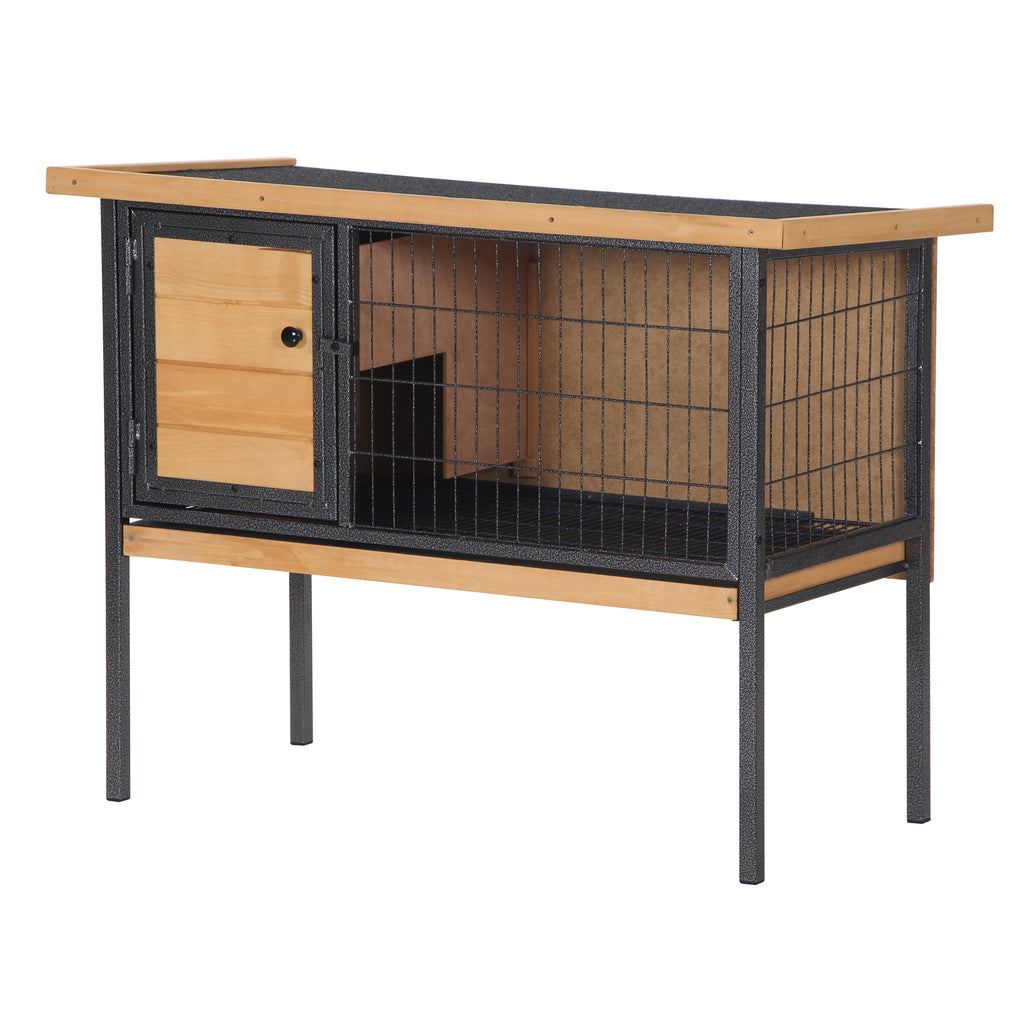 Wooden Rabbit Hutch Elevated Pet House w/ Roof Doors Removeable Tray, 36" L x 17.75" W x 27.5" H