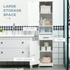 Modern Bathroom Cabinet, Narrow Storage Cabinet with Open Shelf, Drawer, Recessed Doors and Adjustable Shelves, White