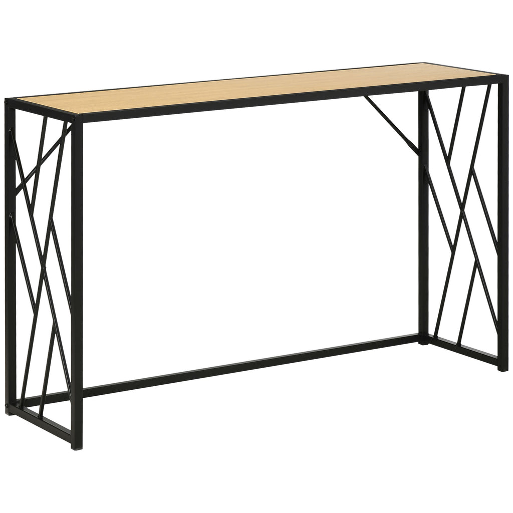 Console Table, Industrial Style Sofa Table with Metal Frame and Unique Side Panel for Living Room, Hallway, Entryway Table, Yellow/Black