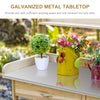 Potting Bench Table with Storage Cabinet and Open Shelf, Garden Planting Workstation with Steel Tabletop, Natural Wood