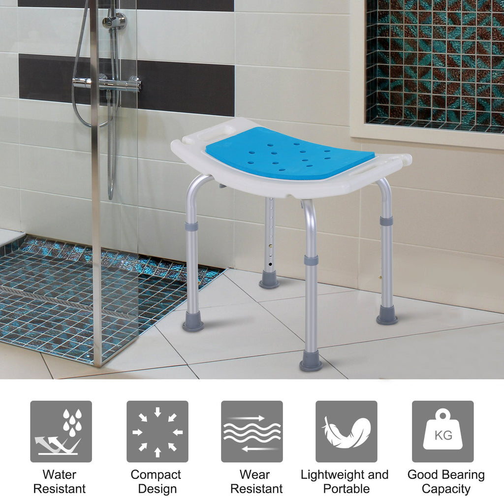 6-Level Adjustable Aluminum Bath Stool Spa Shower Chair Non-Slip Design For The Pregnant Old Injured w/ Shower Hole