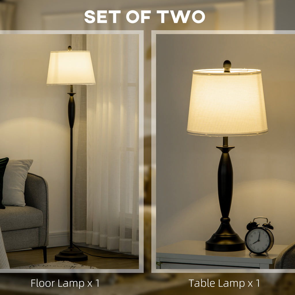 Modern Table Floor Lamp Set of 3 for Living Room, 3 Piece Lamp Set with Linen Lampshade Steel Base for Bedroom, Black