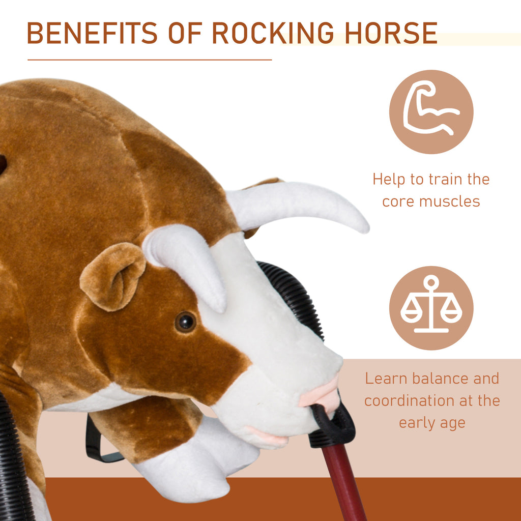 Kids Plush Toy Spring Rocking Horse-Style Rodeo Bull Ride-On Toy with Realistic Sounds